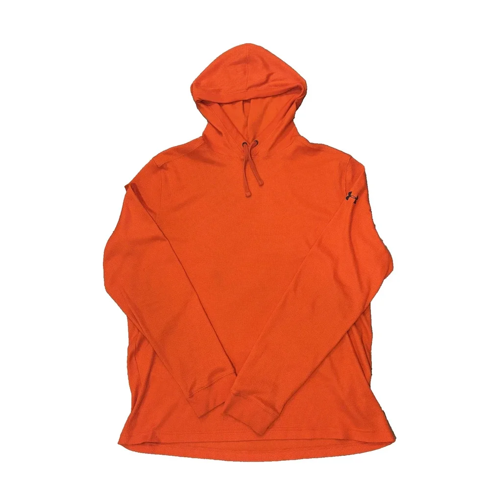 UNDER ARMOUR HOODIE LOOSE WAFFLE KNIT THERMAL ATHLETICWEAR ORANGE MEN'S XL